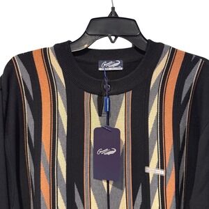 Crocodile Men's Black Geometric Pattern Crew Neck Long Sleeve Sweater Size Large